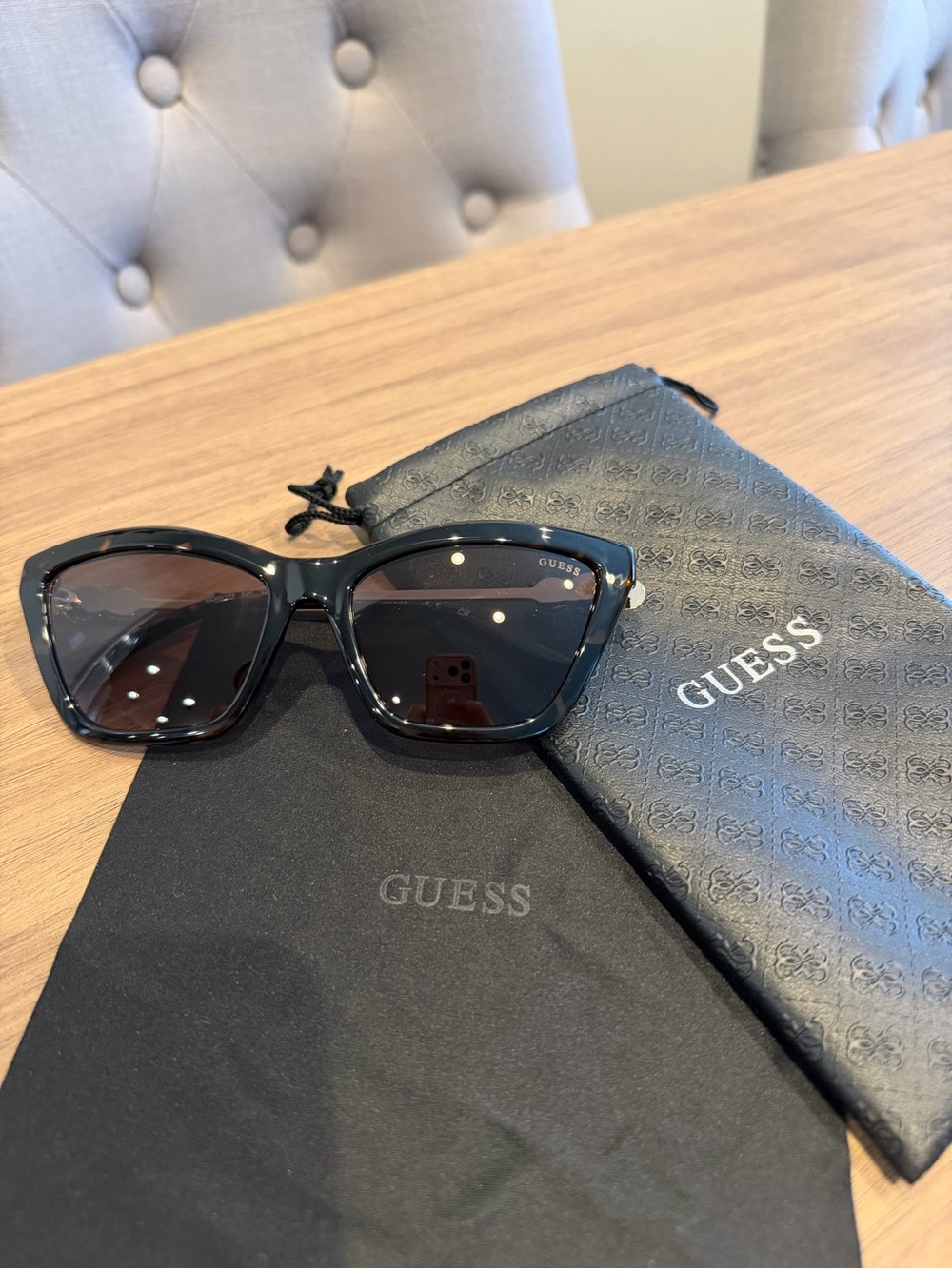 GUESS Black Cat-Eye Women's Sunglasses with Dark Lenses